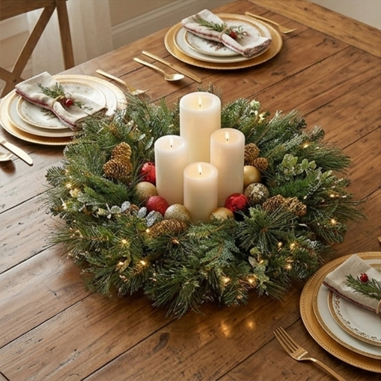 Pre-Lit 24 in. North Conway Christmas Wreath with Warm White LED Lights
