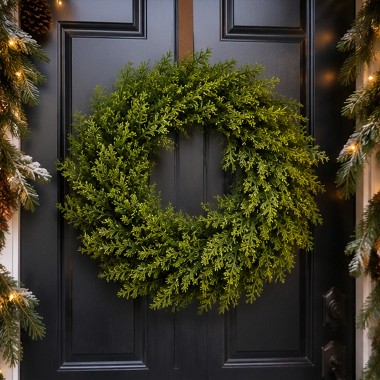 24 in. Arborvitae Artificial Green Wreath, Unlit Lifelike Evergreen Holiday Door & Wall Decoration