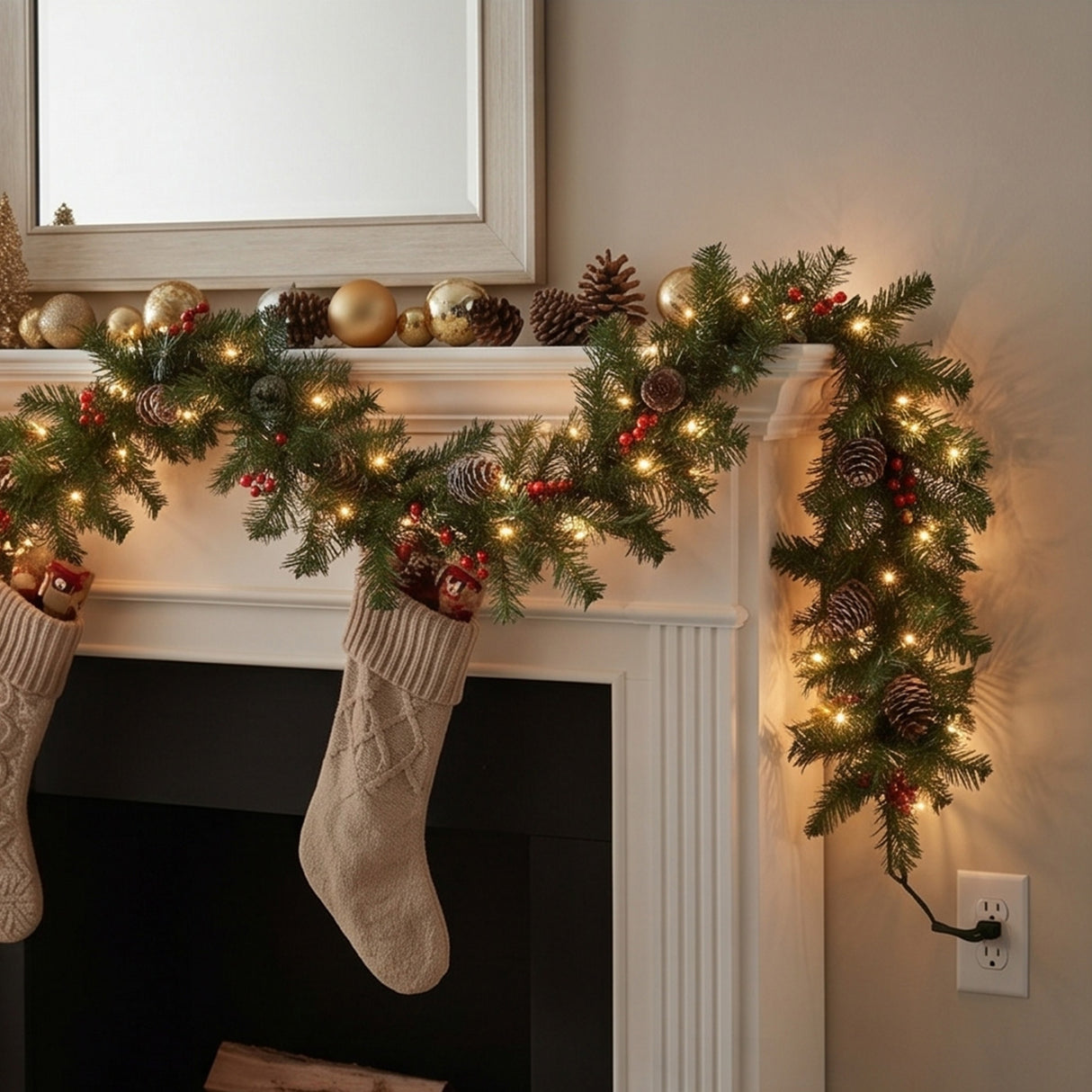 9FT Pre-Lit Glittery Mountain Spruce Garland with Clear Lights