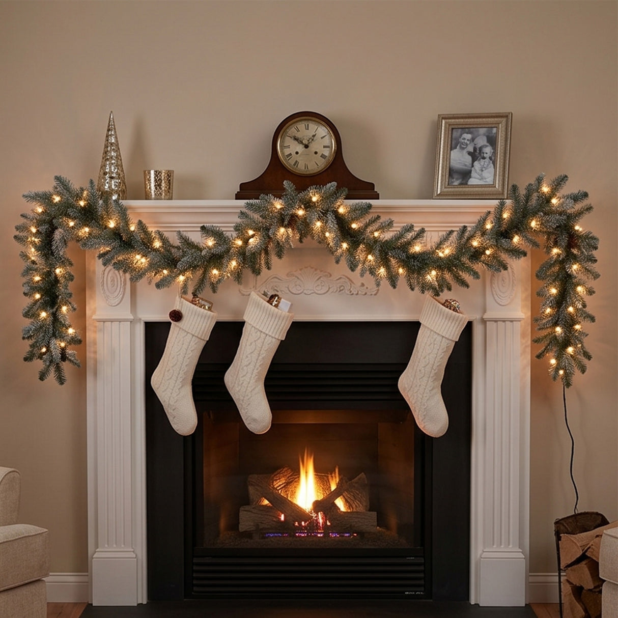 9FT Pre-Lit Frosted Arctic Spruce Garland with Clear Lights