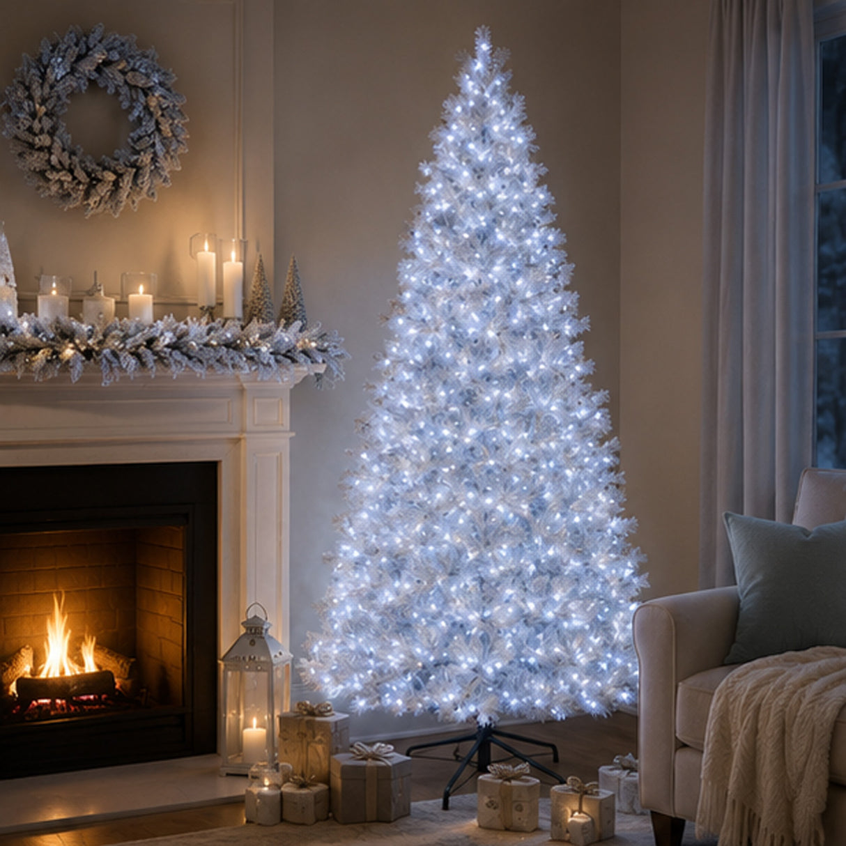 10ft Pre-Lit Crystal Pine Artificial Christmas Tree with RGB LED Lights & Remote Control