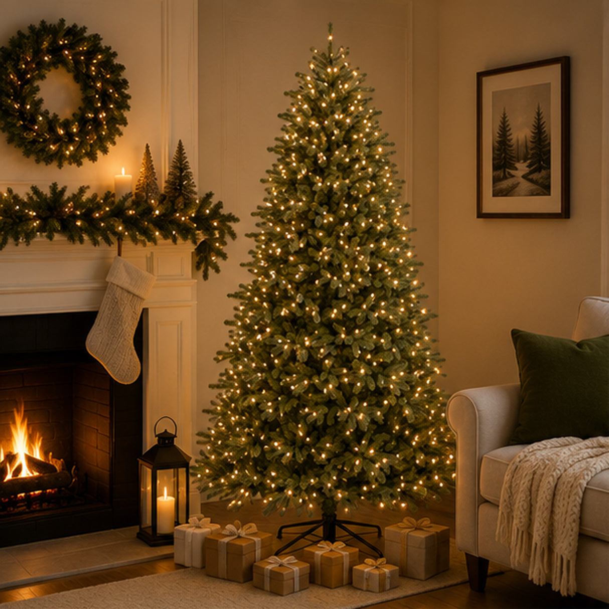10ft Pre-Lit Jersey Fraser Fir Artificial Christmas Tree with Dual Color LED Lights