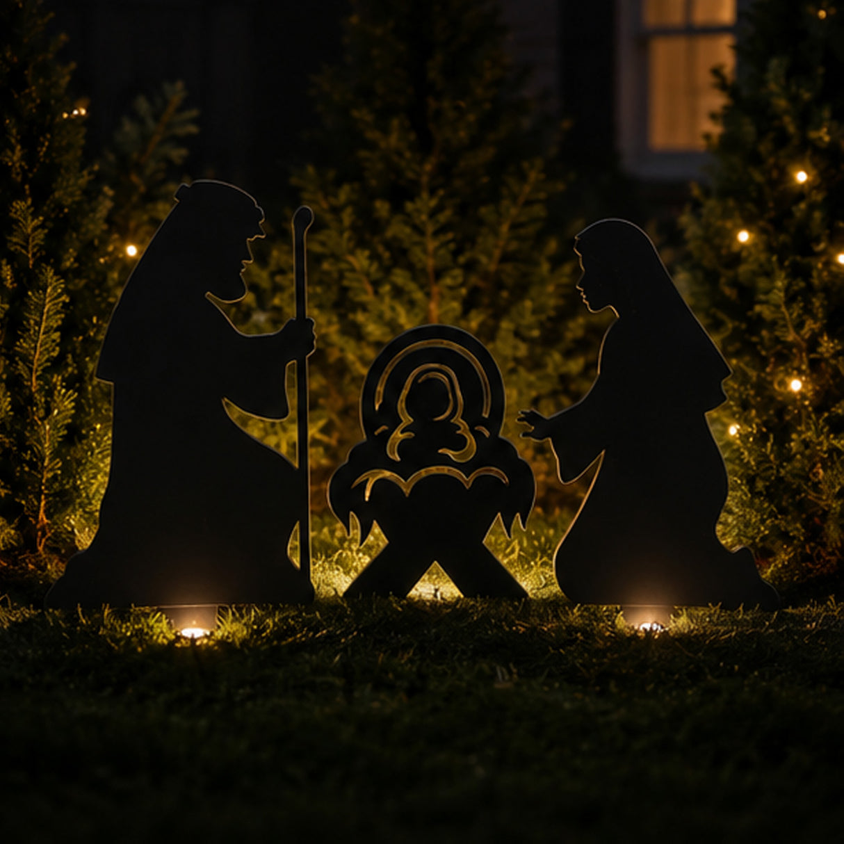Silhouette Nativity Outdoor Yard Sign Set 3 Pc Christmas Decor