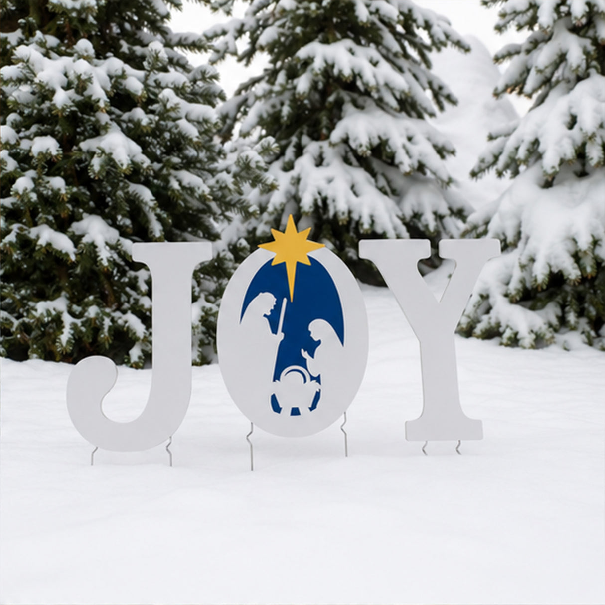 JOY Nativity Yard Stakes Christmas Outdoor Decor 3 Pc Set