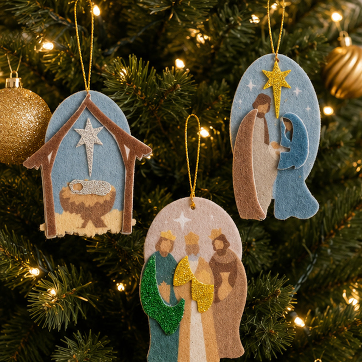 Simple Blessings Nativity Felt Christmas Ornaments 4.5 Inch 12 Pc