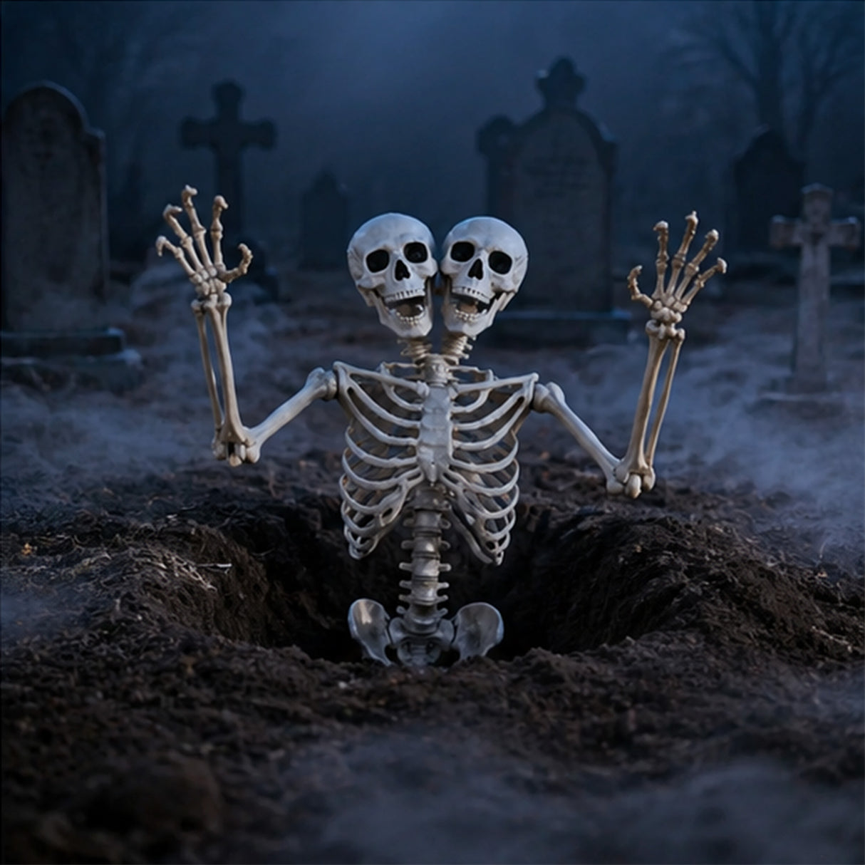 5 ft Two-Headed Life-Size Posable Skeleton Halloween Decoration