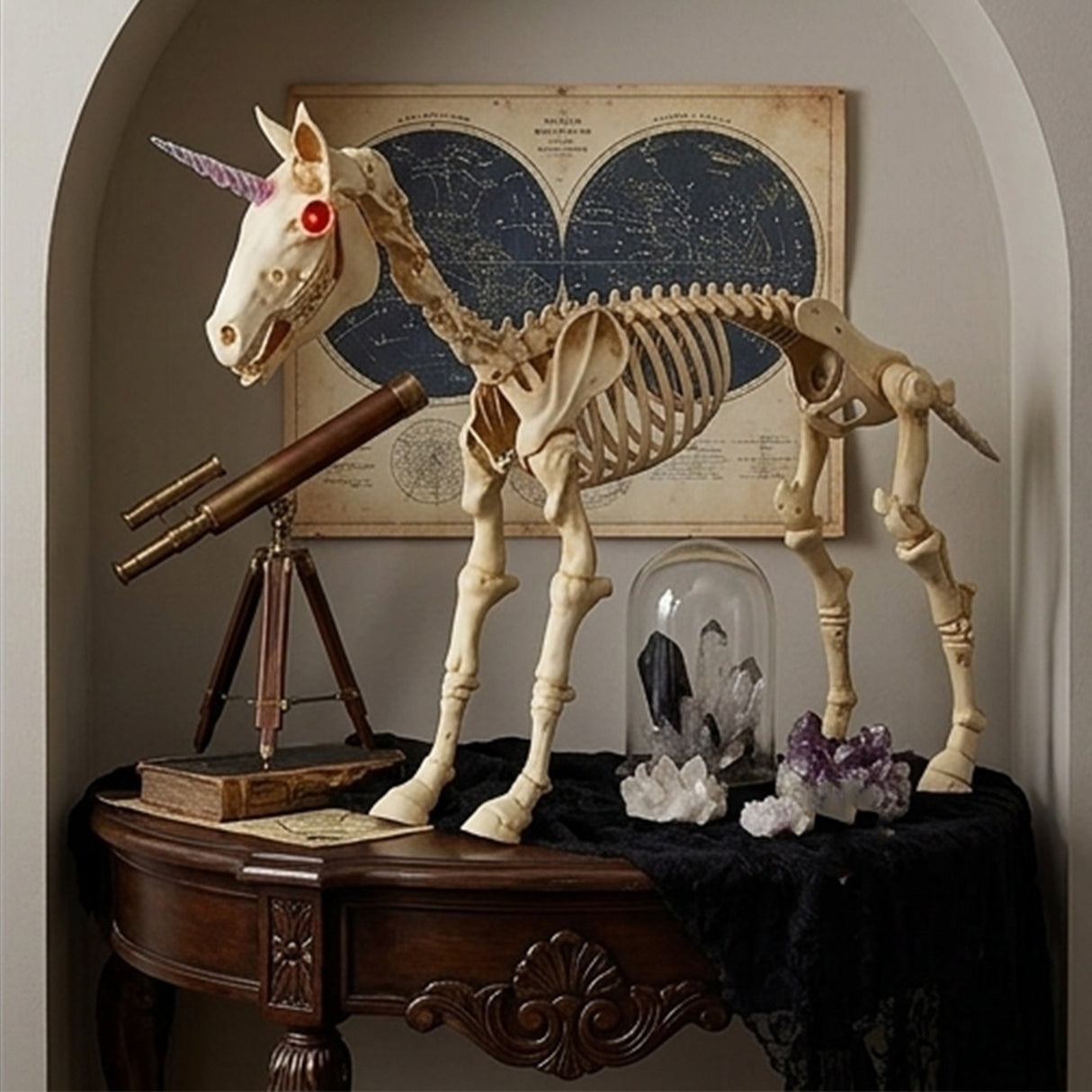27" Unicorn Skeleton Plastic Halloween Decoration with Glowing Eyes