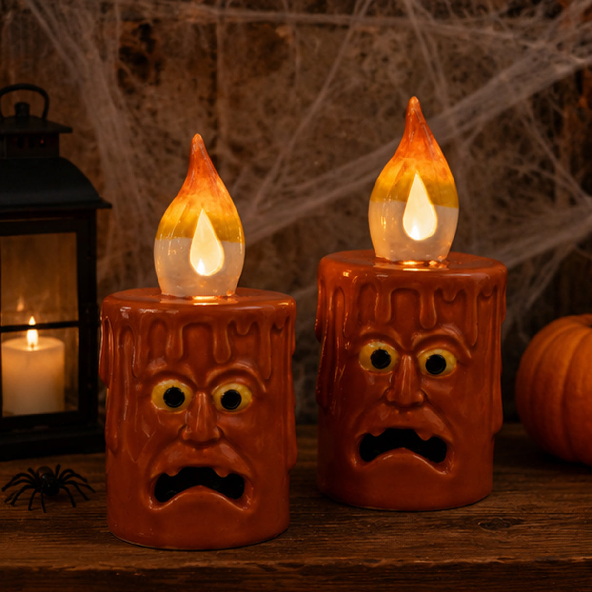 7IN 2-Piece Pre-Lit Halloween Jack Porcelain Candle LED Decor Set