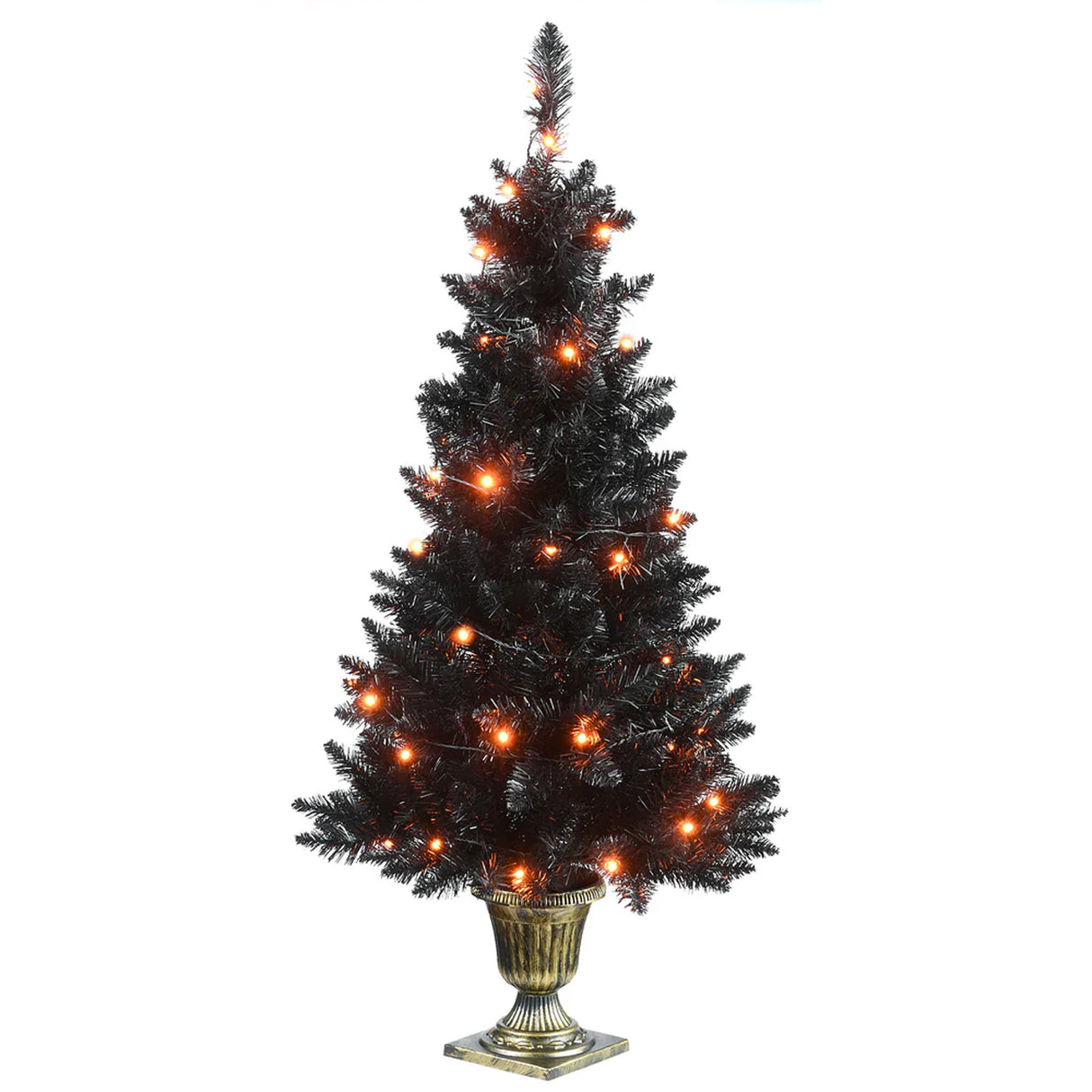 4 ft. Black Entrance Tree with String of Orange Lights Plug-In