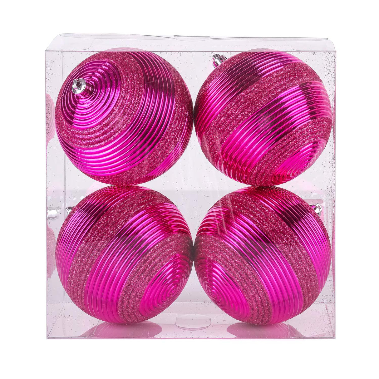 4-Piece Shatterproof Swirling Pink Glitter Christmas Balls