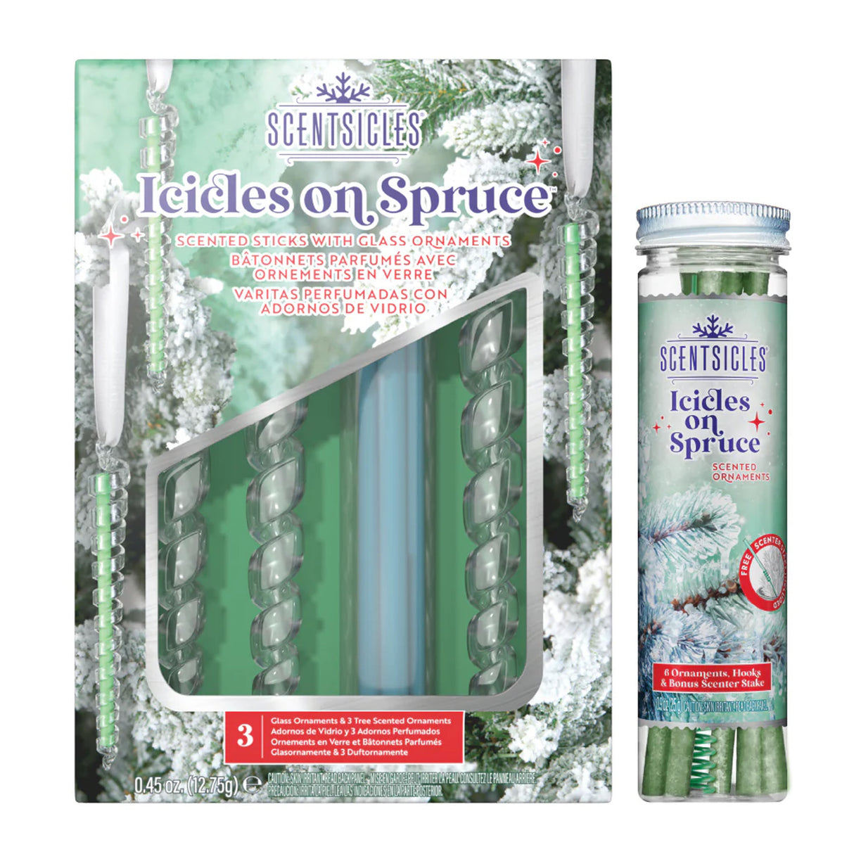 Scentsicles Glass Icicle Ornaments Icicles on Spruce Scented Stick Bundle 3 Pack