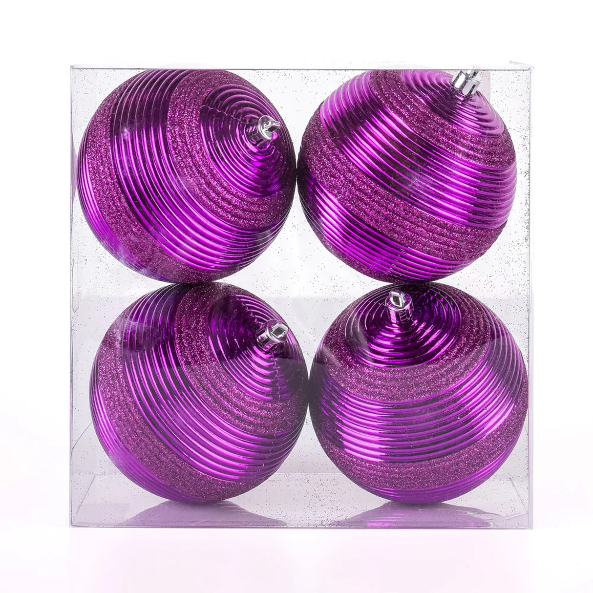 4PC Shatterproof Swirling Purple Glitter Christmas Ball Ornaments
