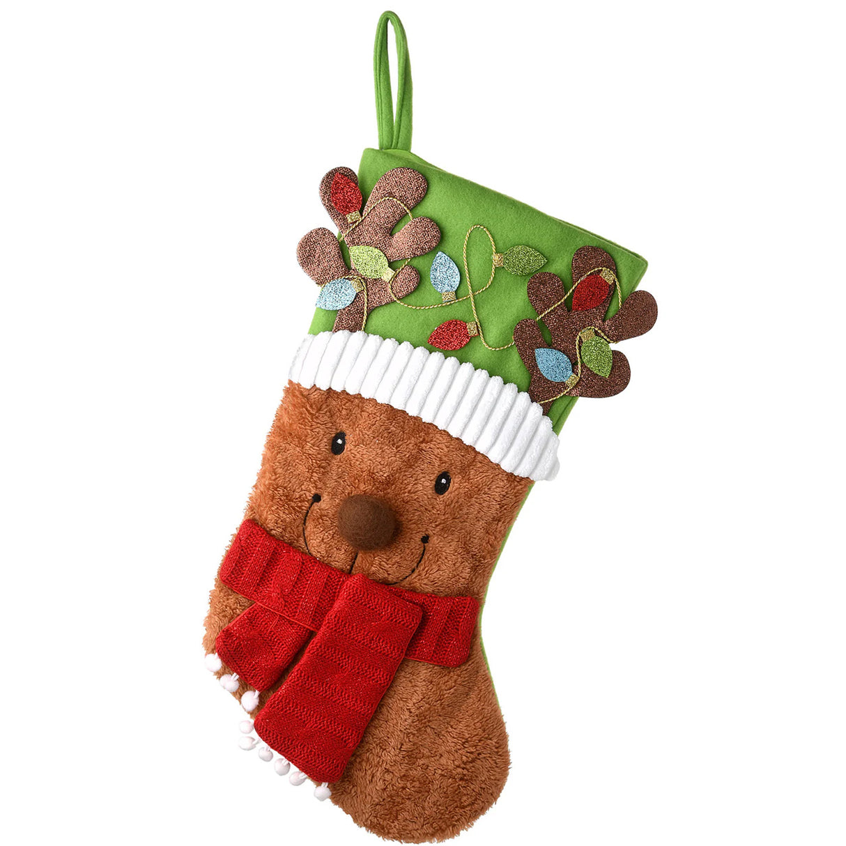 20IN Be Merry Collection Teddy Bear Christmas Stocking with Red Scarf & Green Hat