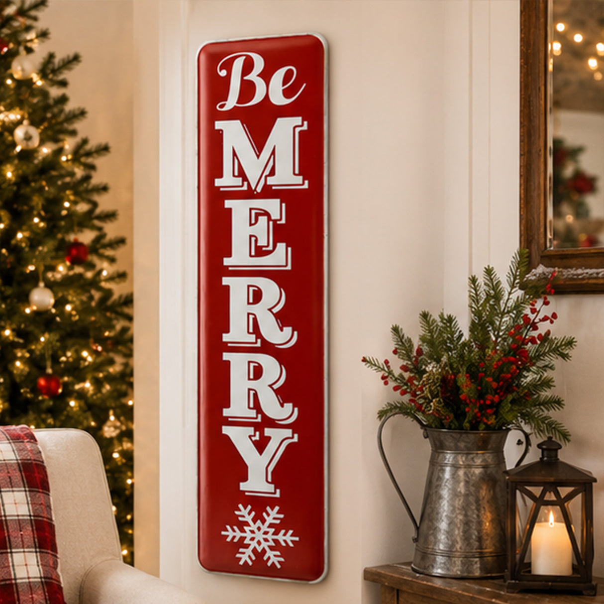 31IN Be Merry Metal Holiday Wall Sign Vertical Decor