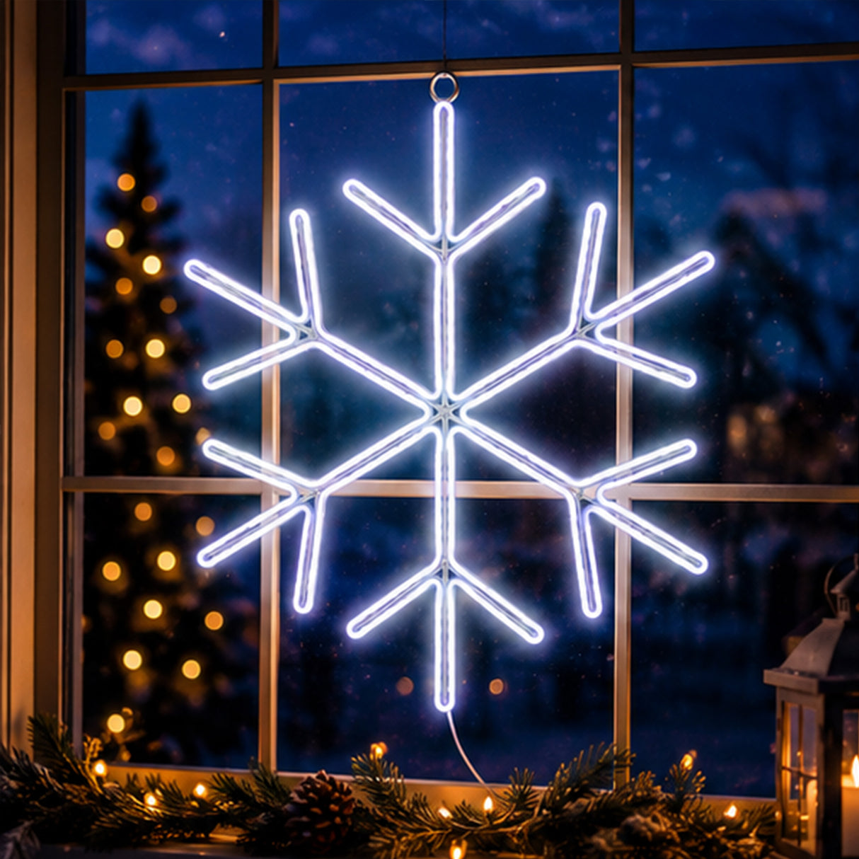 18IN Neon Style Snowflake Decoration with Cool White LED Lights