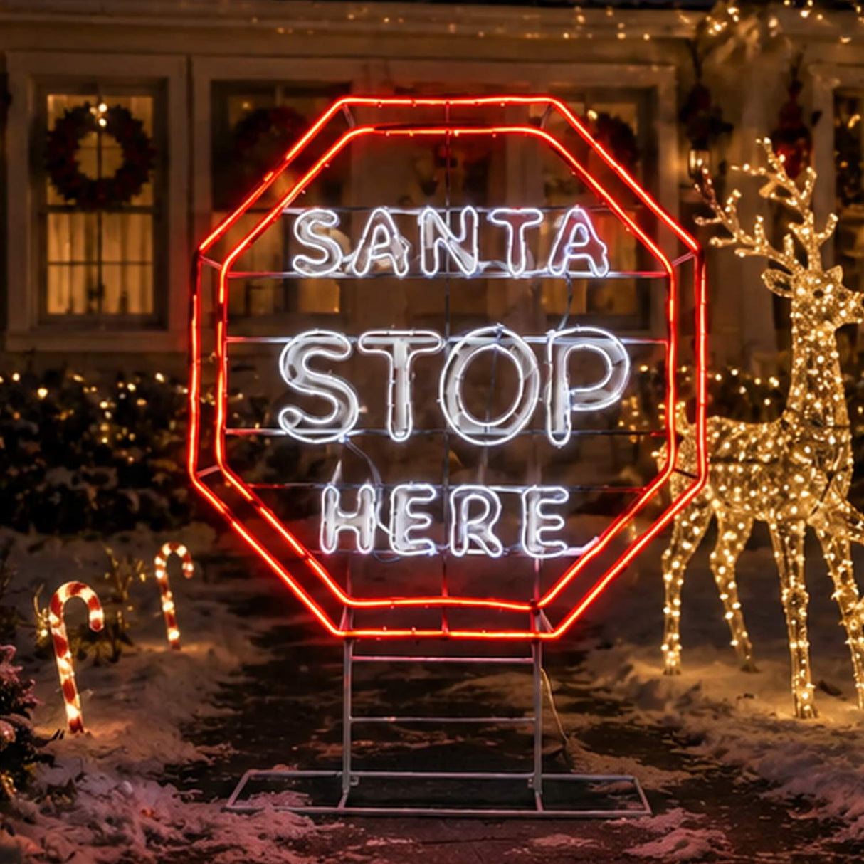 44IN Santa Stop Here LED Light Sign Neon Style Christmas Decor