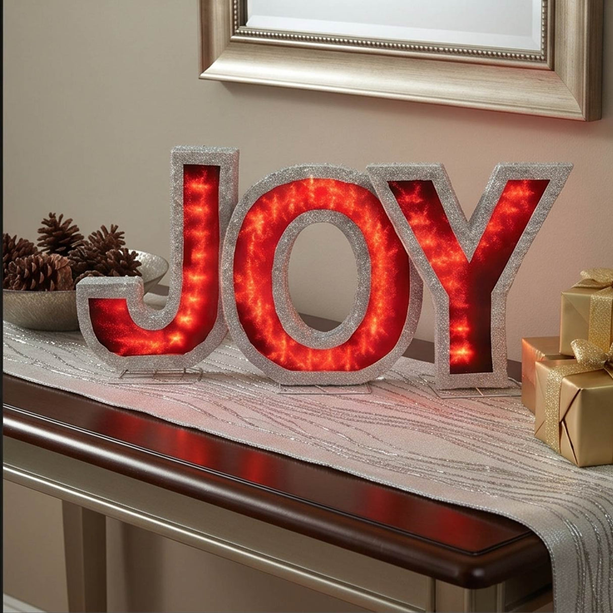 Pre-Lit LED JOY Christmas Decoration 55IN Color Changing Sign Plug-In
