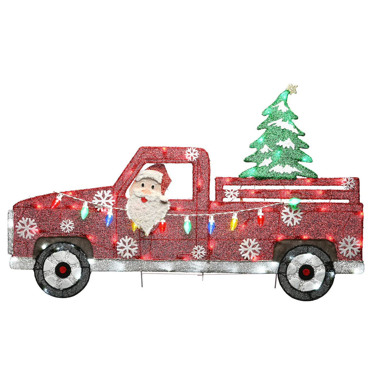 27IN Pre Lit Santa in Red Truck with Multicolor LED Lights