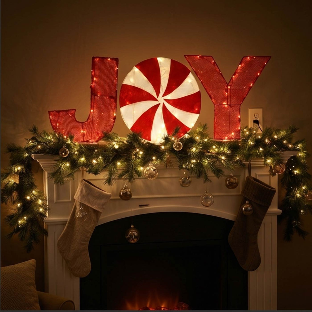 18IN Pre Lit JOY Christmas Yard Decoration with LED Lights