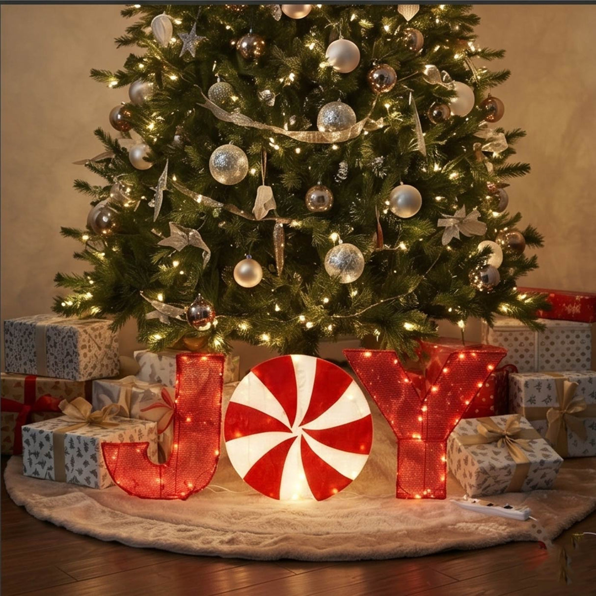 18IN Pre Lit JOY Christmas Yard Decoration with LED Lights