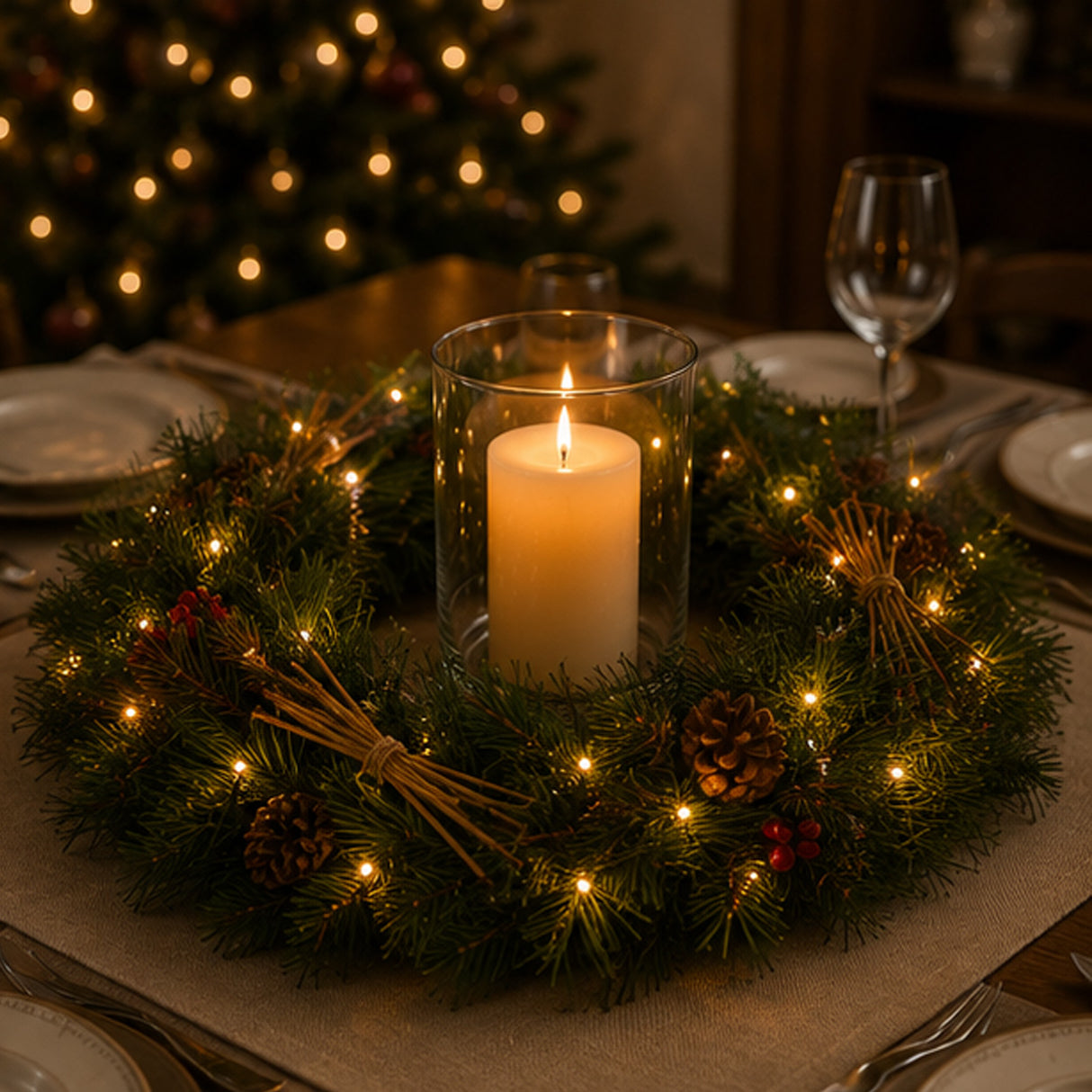 Pre-Lit 24 in. Glistening Pine Christmas Wreath with Warm White LED Lights