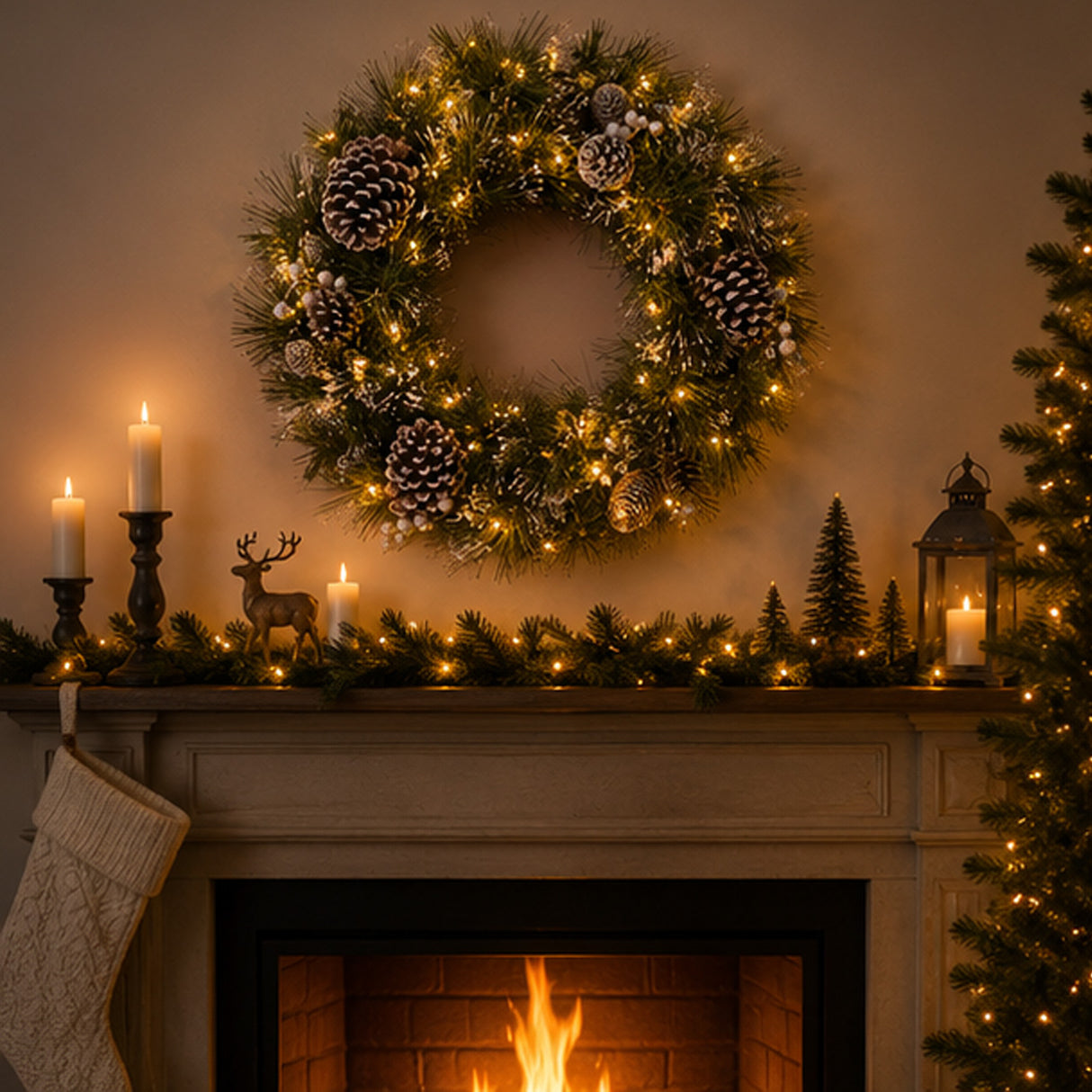 Pre-Lit 24 in. Whitter Pine Christmas Wreath with Warm White LED Lights