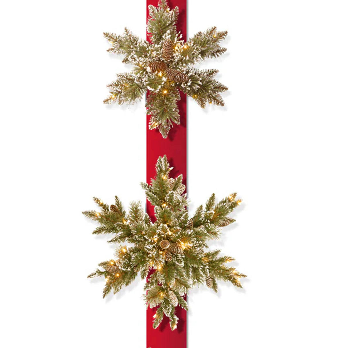 Pre-Lit 70 in. Glittery Bristle Pine Triple Snowflake Hanging Christmas Door Decoration with Warm White LED Lights & Timer