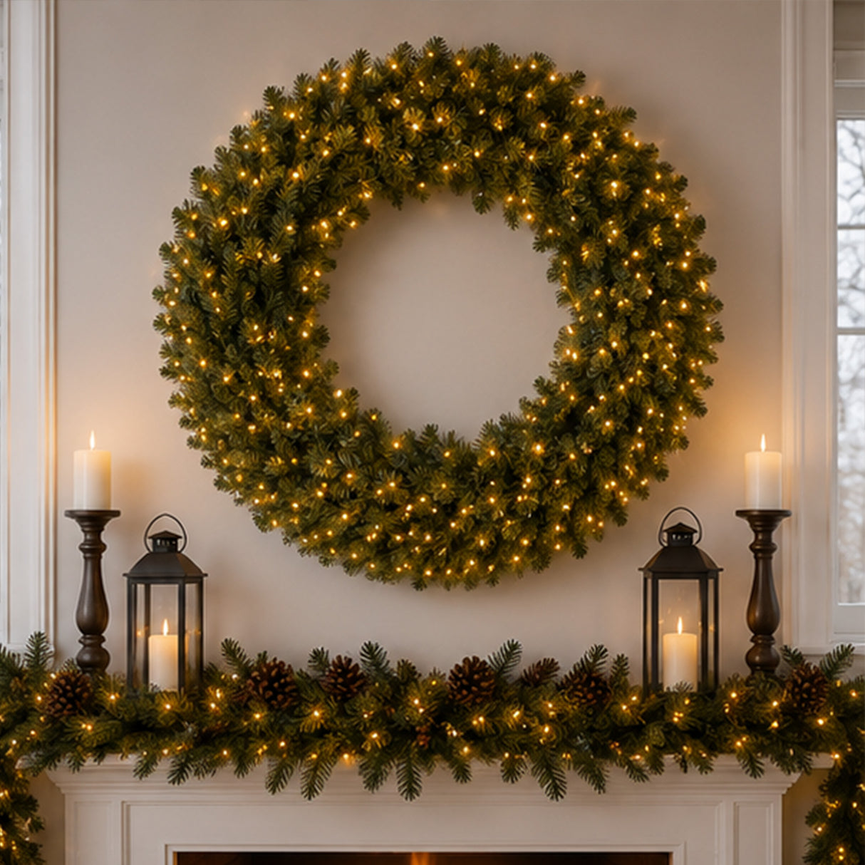 42IN Pre Lit Norwood Fir Wreath with Warm White LED Lights
