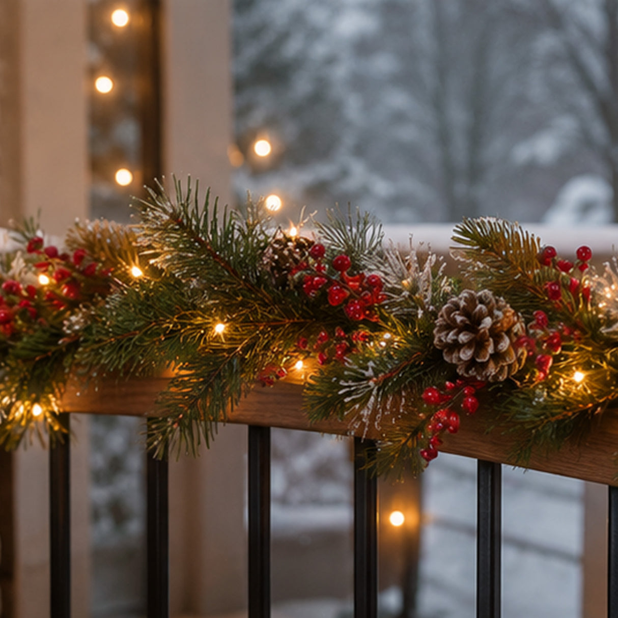 9FT Pre Lit Wintry Berry Garland with Clear Lights