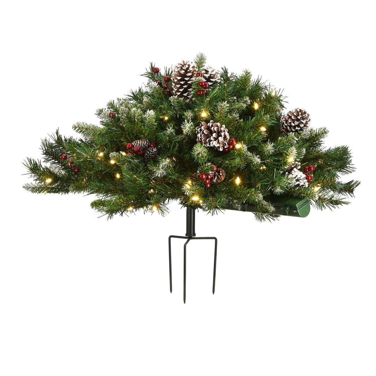 Pre-Lit Frosted Berry Urn Filler with Warm White LED Lights, 33 Inch