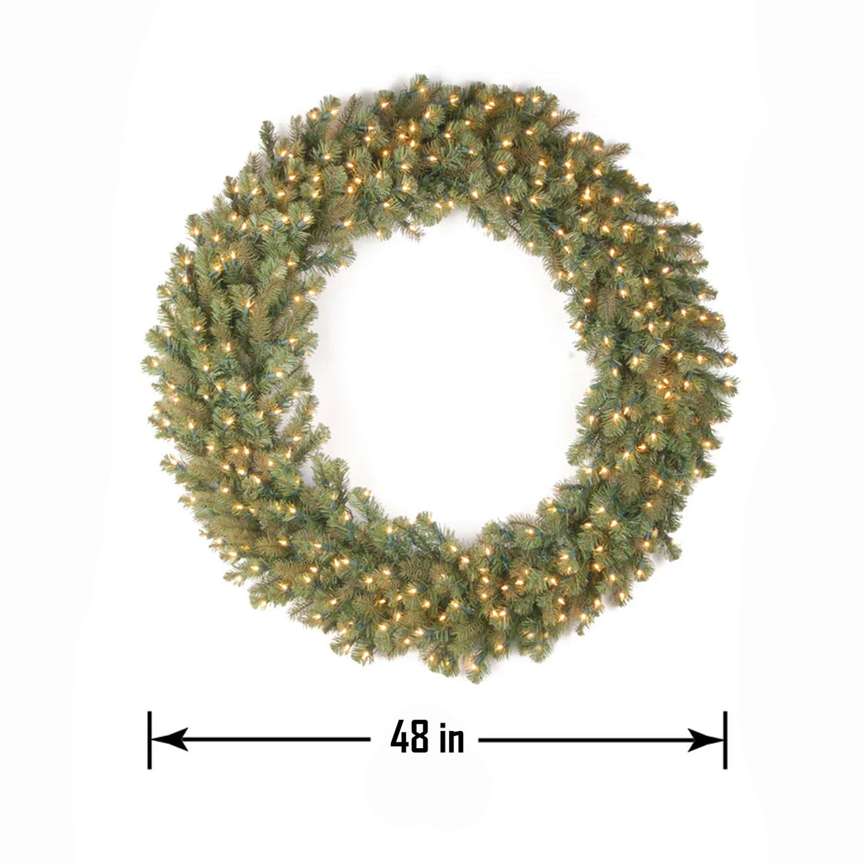 Pre-Lit Downswept Douglas Fir Christmas Wreath with Warm White LED Lights, 48 Inch