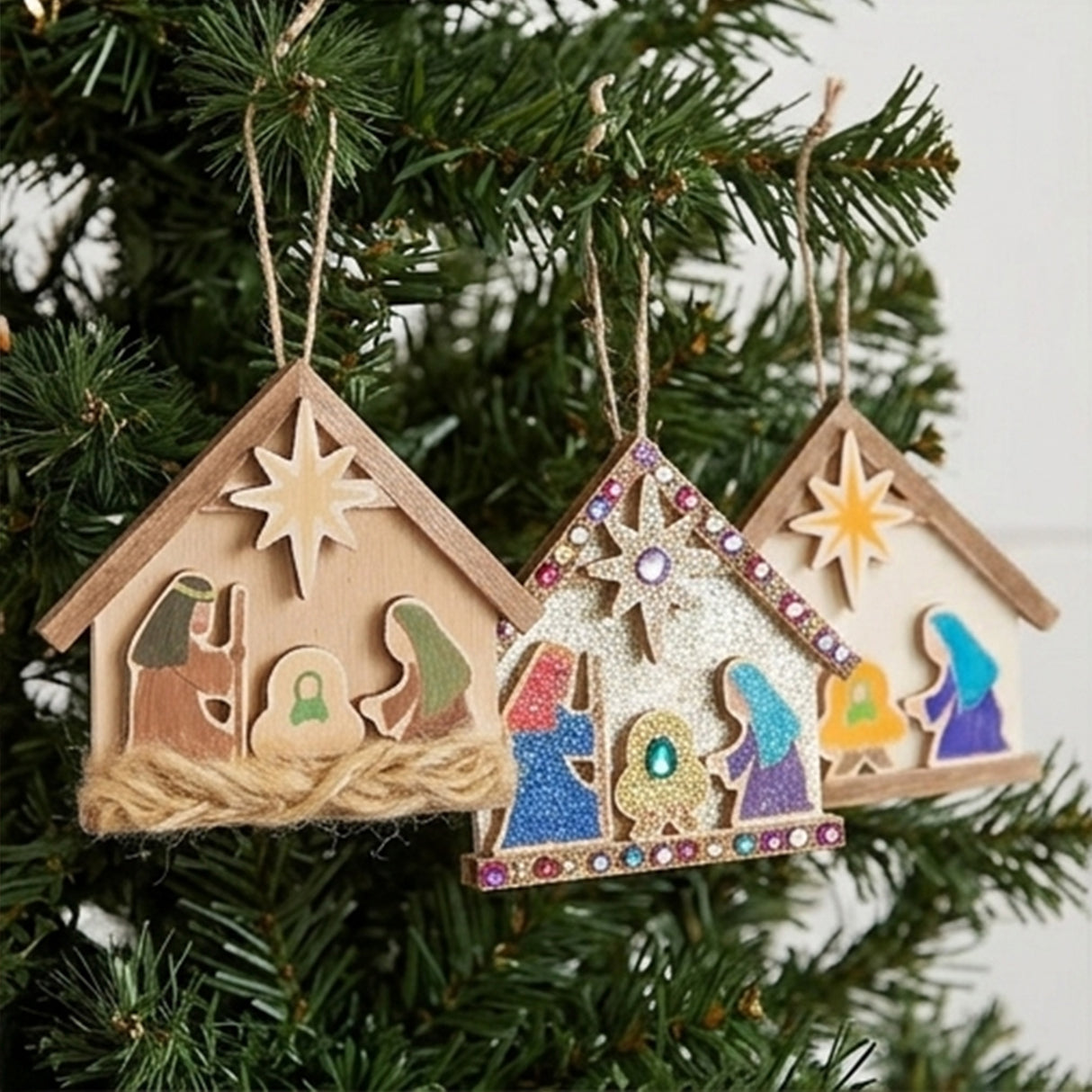 DIY Unfinished Wood Nativity Christmas Ornaments 12 Pack Craft Kit