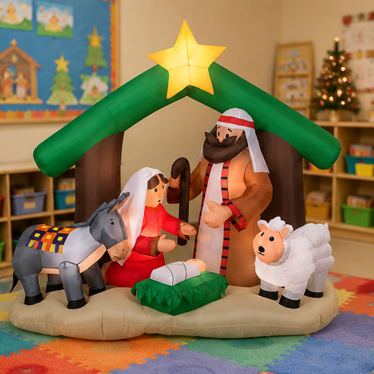Holy Family Nativity Inflatable Light Up Christmas Decoration