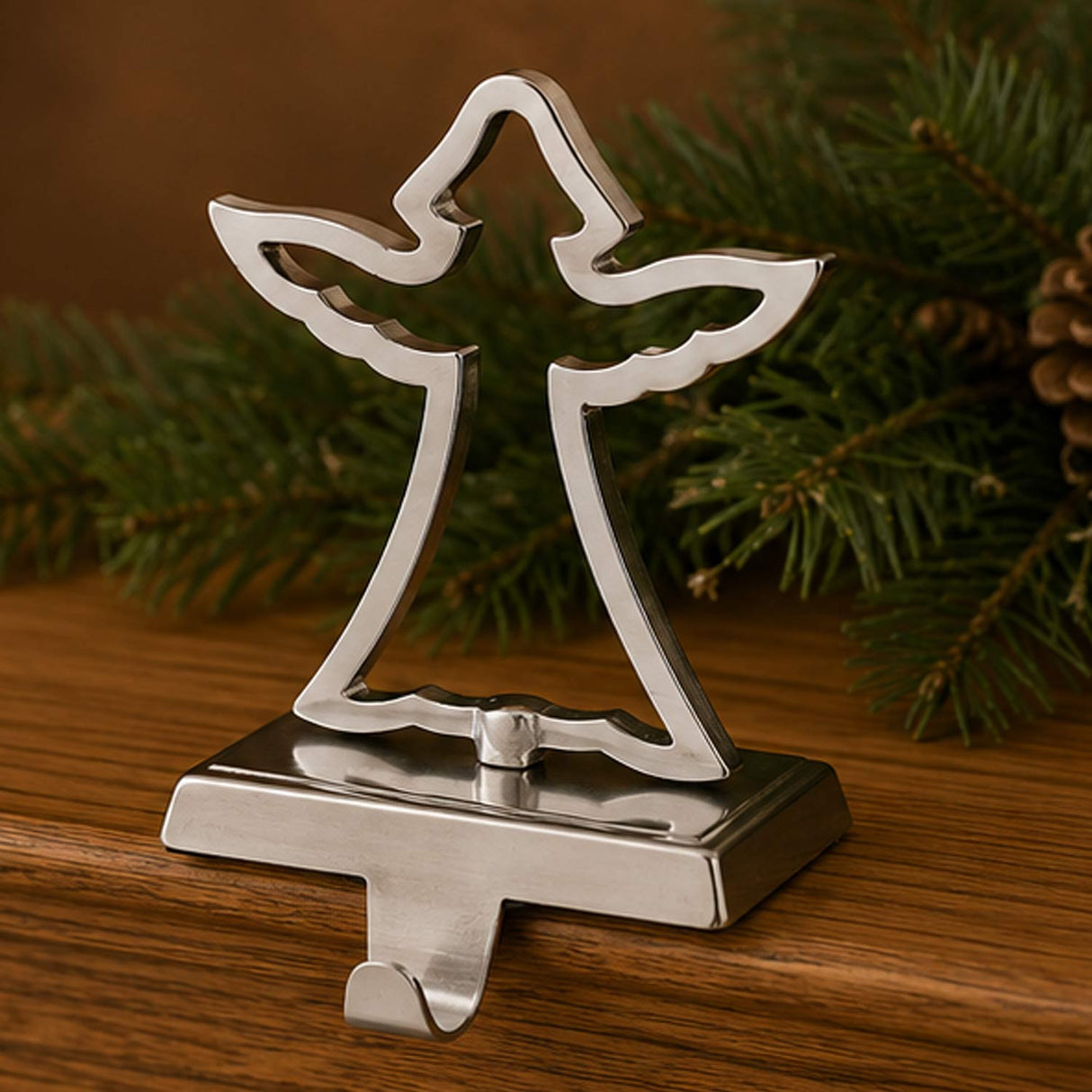 Angel Stocking Holder Silvertone Metal Christmas Mantel Decor
