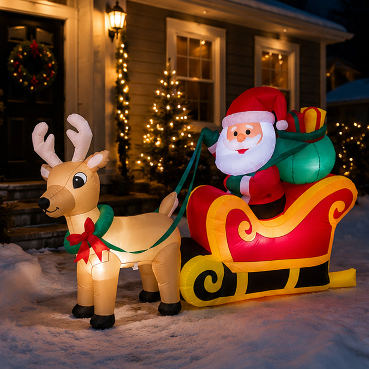 Inflatable Santa on Sleigh 6 Ft Outdoor Christmas Decoration