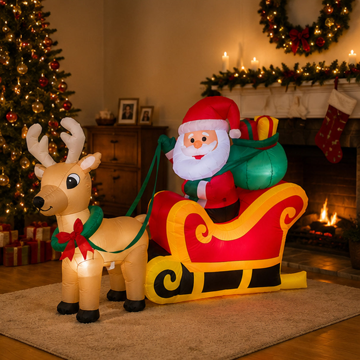 Inflatable Santa on Sleigh 6 Ft Outdoor Christmas Decoration