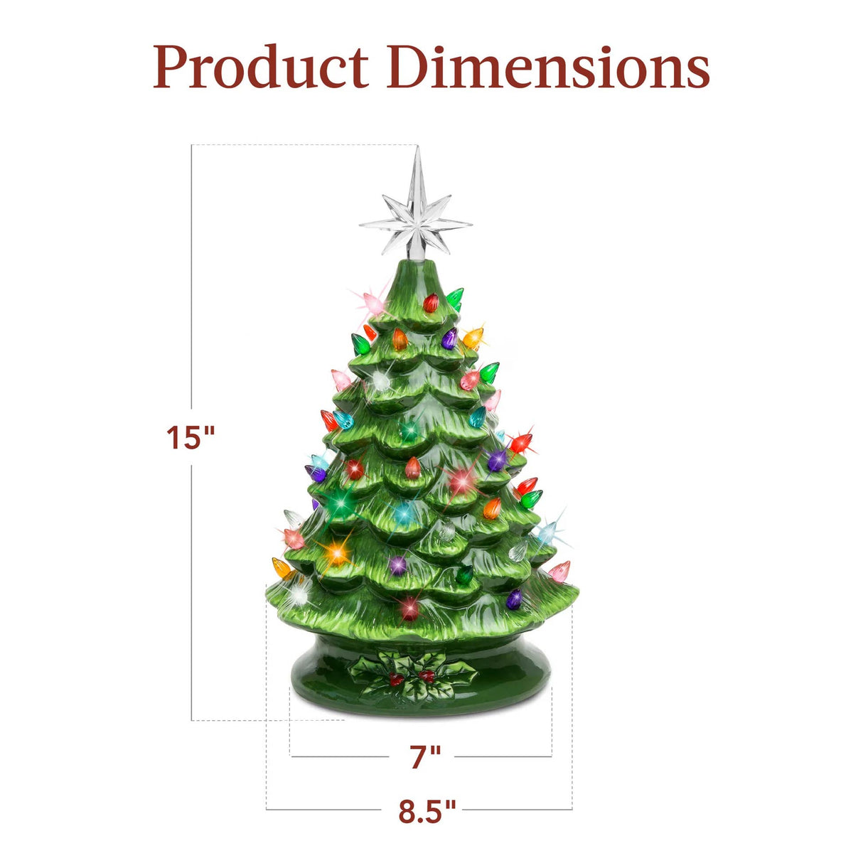 Pre Lit Ceramic Tabletop Christmas Tree with Lights 15 Inch
