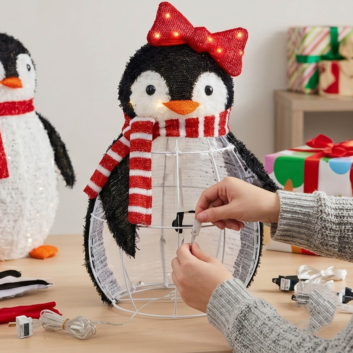 Lighted Pop-Up Penguin Family Christmas Decoration 3 Ft 300 LED
