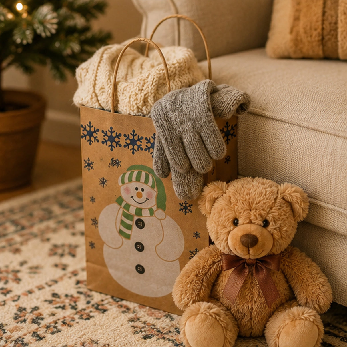Snowman Paper Gift Bags with Handles 12 Ct Christmas Bags