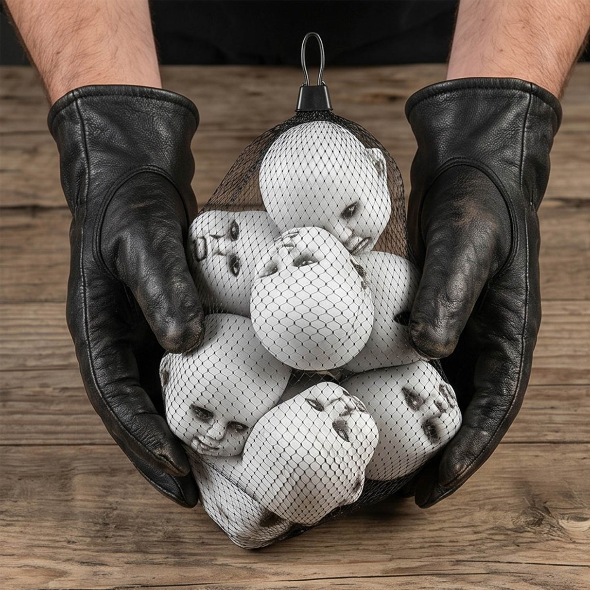 3 1/2" Halloween Plastic Doll Heads in Mesh Bag – 12 Pc Set