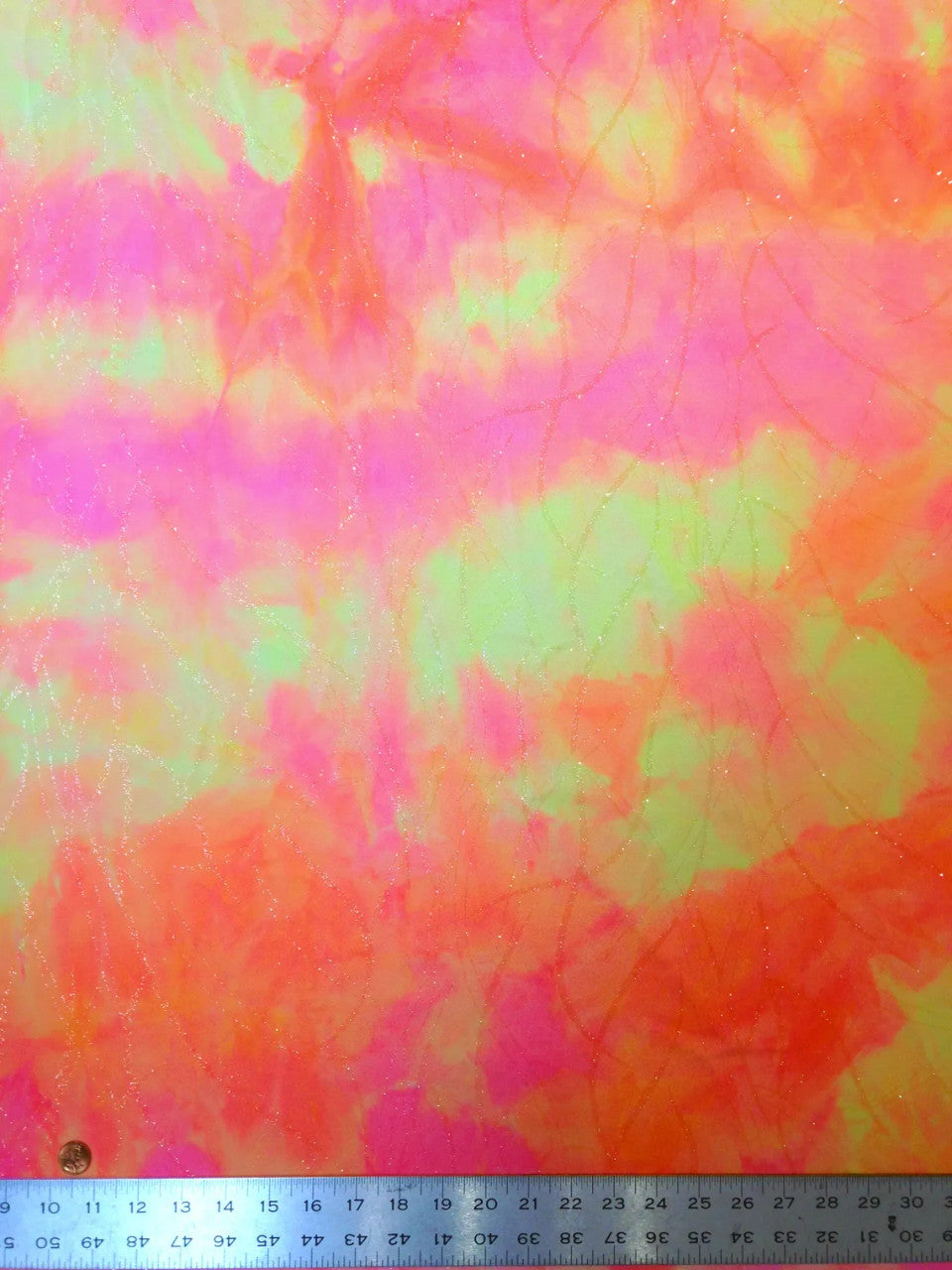 Tie Dye Neon Nylon Spandex Fabric - Transparent Glitters Pattern, Bright Crease Stretch, 58"-60" Width