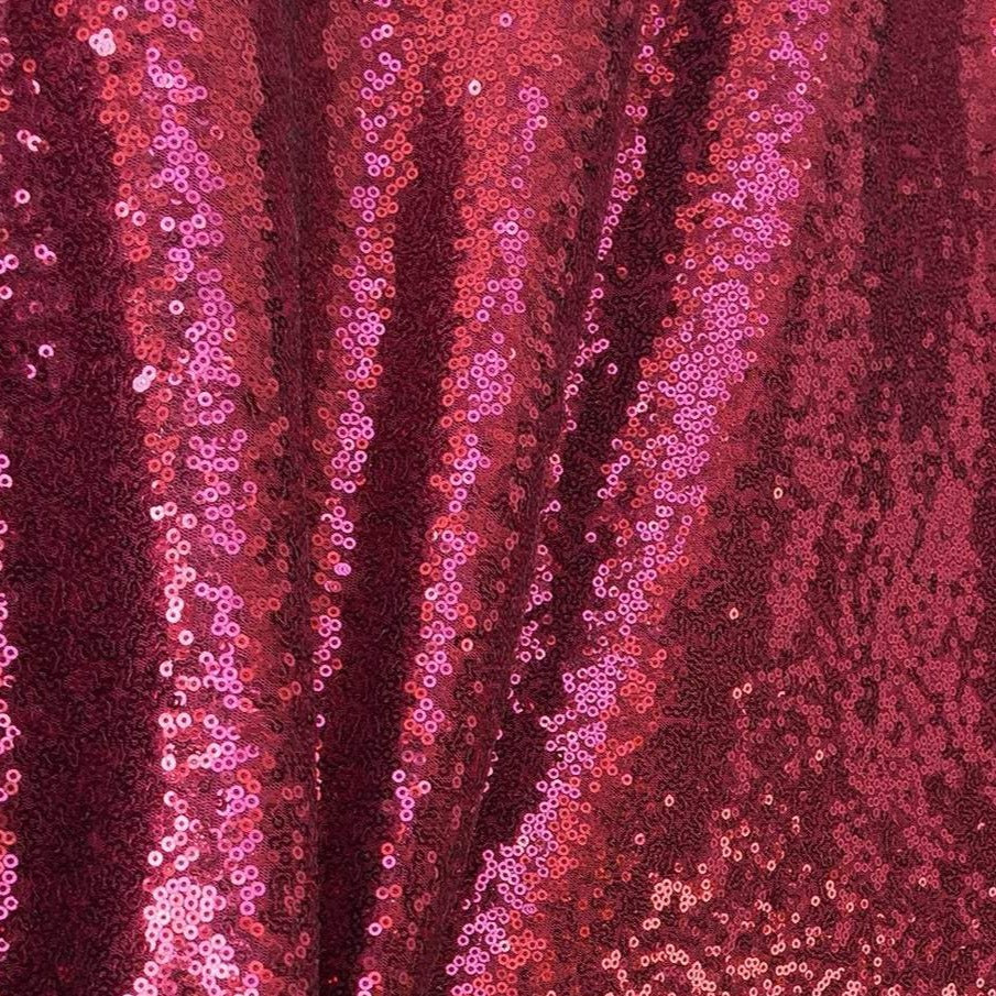 Burgundy Mini Glitz Sequin Mesh Fabric,