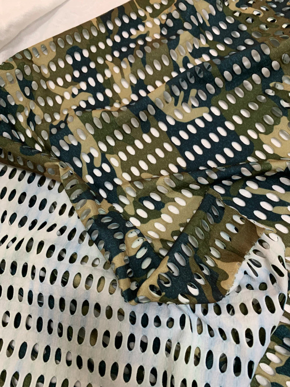 Nylon Spandex Fabric - See-Through Oval Fishnet Camouflage Design, 10 Mm Mesh, 58/60" Width