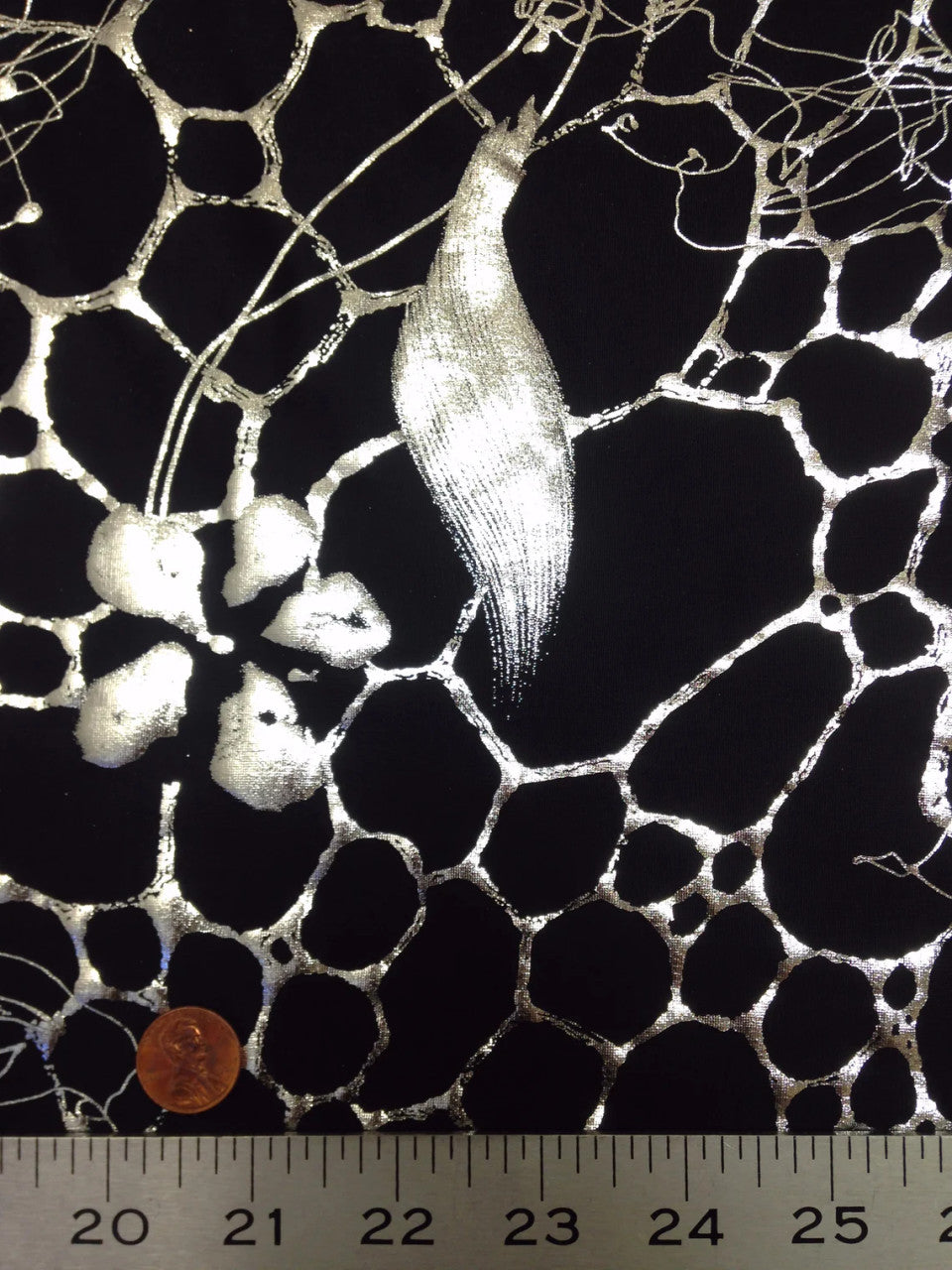 Polyester Spandex Fabric - Silver Floral Geometric Foil Design, 58" To 60" Width
