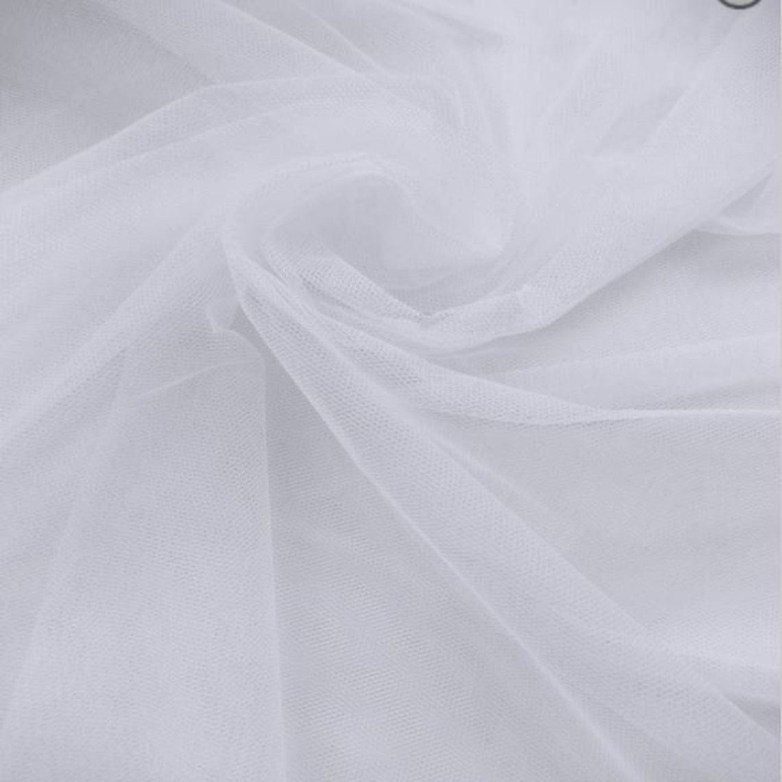 Illusion Tulle Mesh Polyester Fabric - White, Wrinkled Texture, 108" Width (1 Yard)