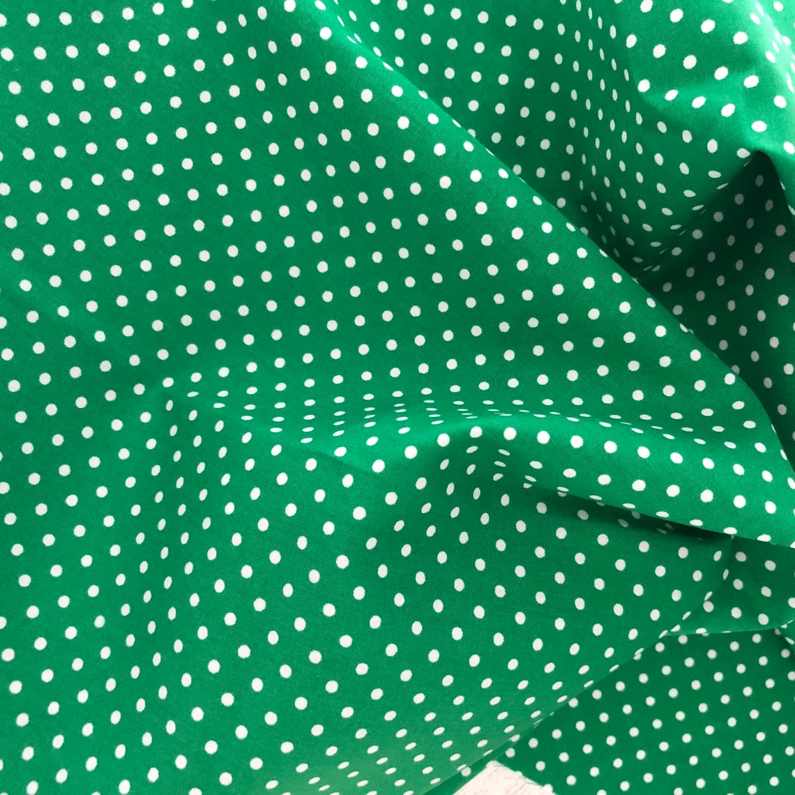 1/4″ Quarter inches White Polka Dot on Green Poly Cotton Fabric,