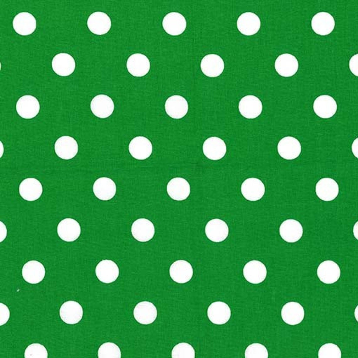 1″ One Inch White Polka Dot on Green Poly Cotton Fabric,