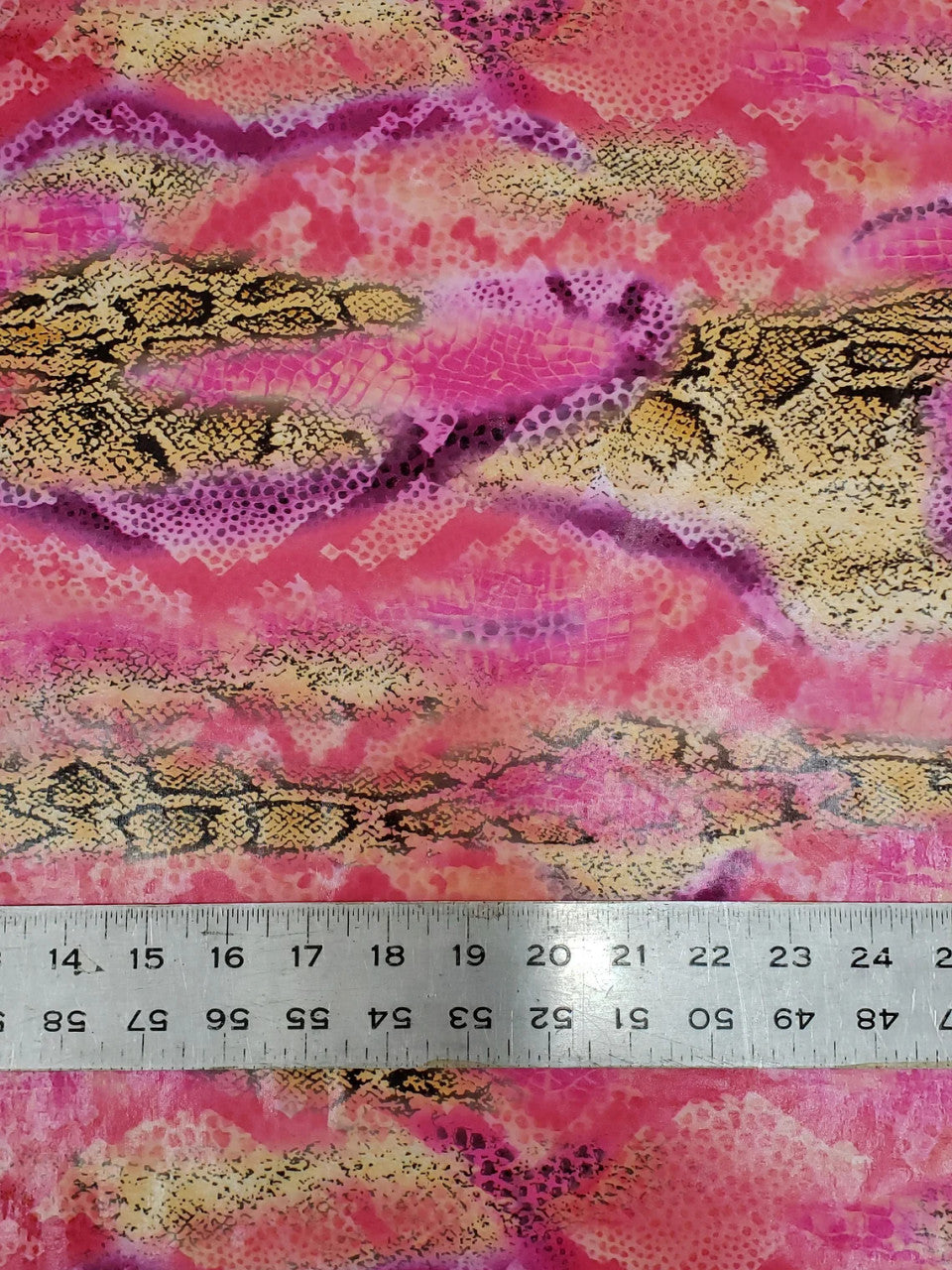 Shiny Snake Print Foil Polyester Spandex Fabric - Pink And Mustard Snake Print, 58"-60" Width