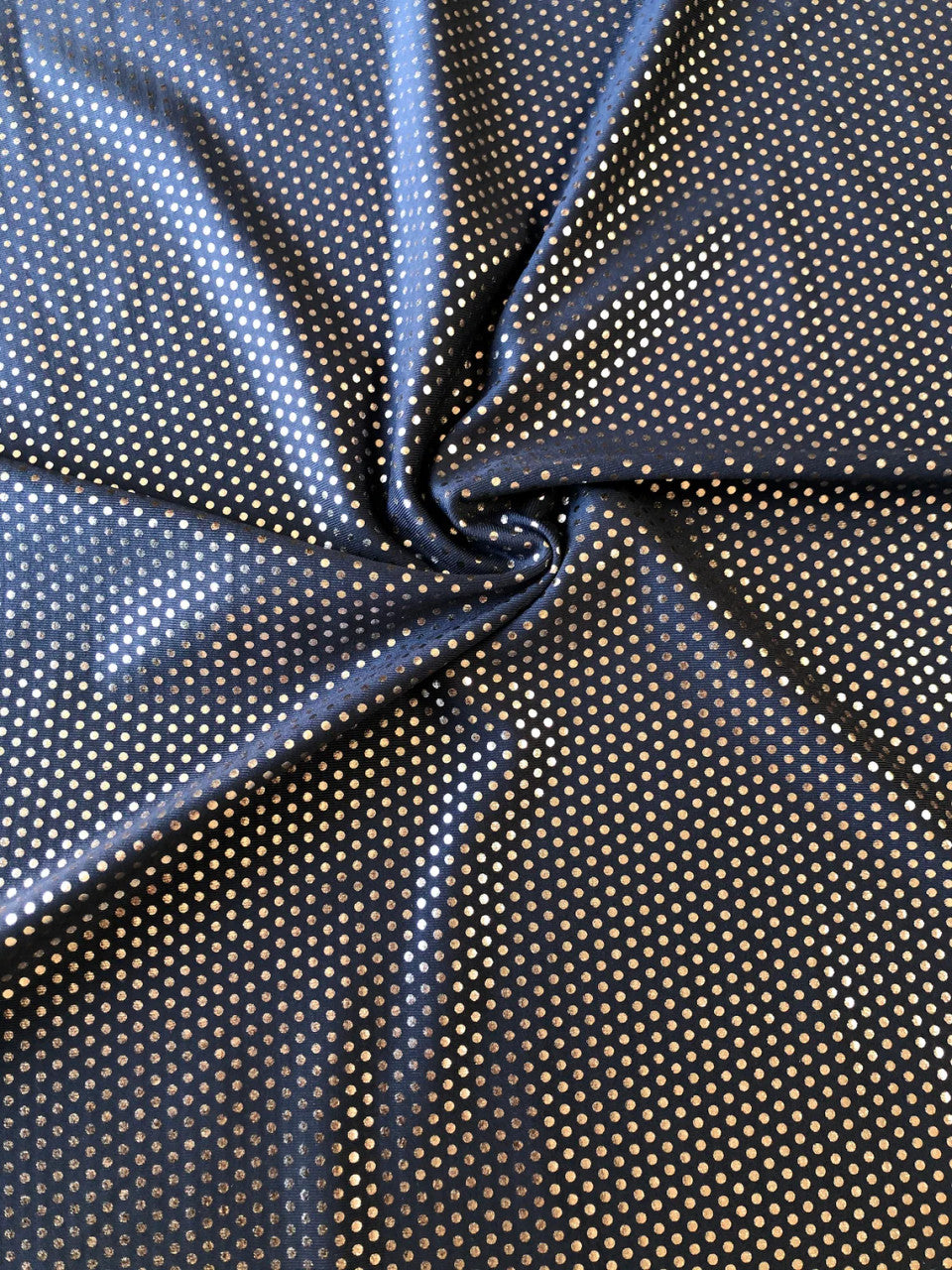 Nylon Spandex Supplex Fabric - Heavy Weight, Navy/Gold Foil Dots, 58" Width