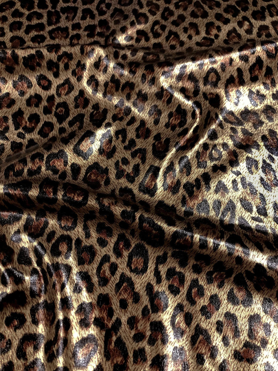 Leopard Shiny Foil Design Polyester Spandex Fabric - Leopard Print, Shiny Foil, 58-60" Width